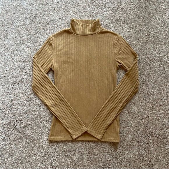 Topshop Camel Mock Neck Ribbed Top - Picture 1 of 3